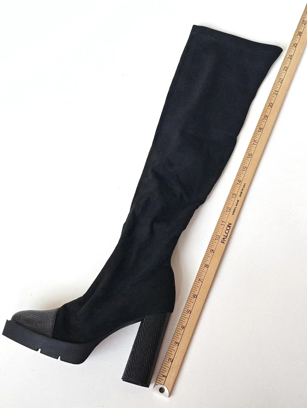 Forever 21 Black Over The Knee Stretch Boots Chunky Block Heel Platform Size 7